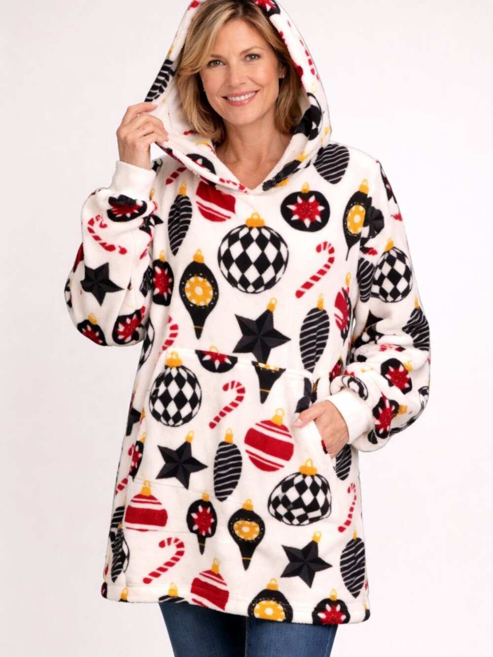 Throwzy Marlo Lorenz Christmas Candy cane ornament hood poncho Wearable blanket